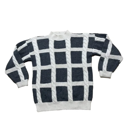 Jones New York Sport 复古羊毛毛衣男式 M 奶油灰色大块电缆Knit Old Money — 第 1/4 张图片