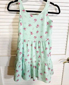 Gap Light Aqua Blue Pink Floral Flower Babydoll Dress Girls 8 EUC Lined - Picture 1 of 11