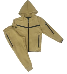 KIDS BOYS GIRLS SOID ORGINAL HOODED TECH SWEATSUIT W/DRAWSTRINGS (S UPTO XL) - Picture 1 of 21
