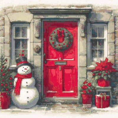 Winter Welcome: A Festive Doorway! Cross Stitch Paper Printed Pattern Christmas! - Image 1 of 4