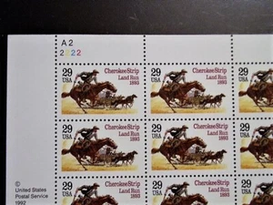 XF US# 2754 29c Cherokee Strip MNH Full Sheet of 20 Plate A2222 Perfect! - Picture 1 of 2