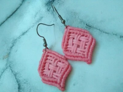 Handmade Macrame Ethnic Hippy Gypsy Boho Drop/DangleEarring Unique Pyramid Style - Image 1 of 4