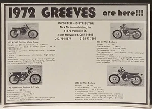 Greeves 250 380 Griffon 175 Pathfinder 250 1972 anuncio de motocicleta de motocross Griffon - Imagen 1 de 1