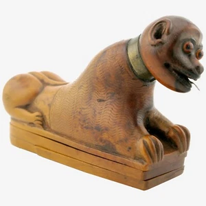18th Century Boxwood Novelty Snuff Box of A Comical Monkey/Dog - Picture 1 of 13