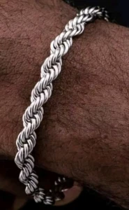 TWISTED BRACELET SILVER UNISEX ADULT KIDS VALENTINES BIRTHDAY CHRISTMAS GIFT UK - Picture 1 of 7