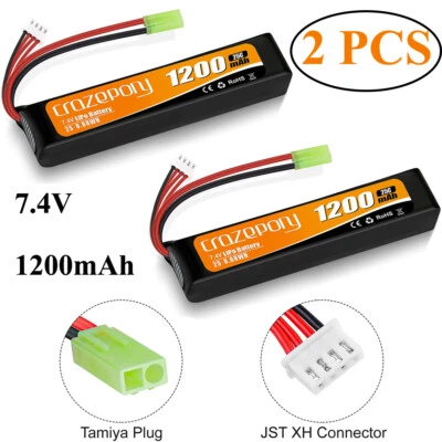 2 Stück 7,4V 1200mAh 25C Airsoft LiPo Akku Wiederaufladbarer Mini Tamiya Stecker - Bild 1 von 4