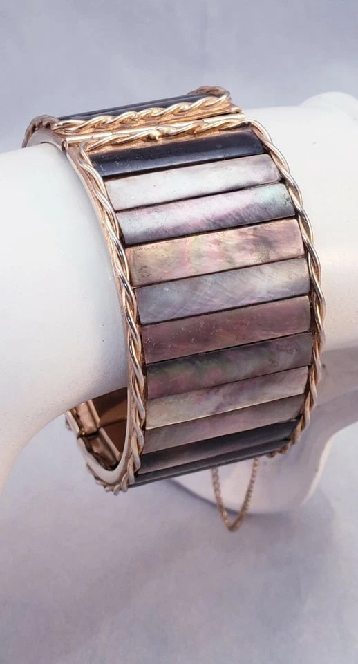 Windsor assinado com coroa preta M.O.P. Pulseira articulada de punho grosso tom ouro rosa - Imagem 1 de 4