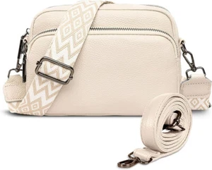 White Leather Cross Body Bag Woman Wide Strap Trendy Shoulder Purse New Italiana - Picture 1 of 7