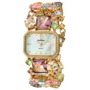 Women's Mosaic Colored Glass Watch, Quartz with Brass Strap by Peugeot - Picture 1 of 11