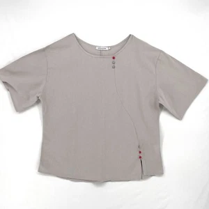Misslook Tan Short Sleeve Blouse Top Size XL Button Detail Linen Look Boxy - Picture 1 of 5