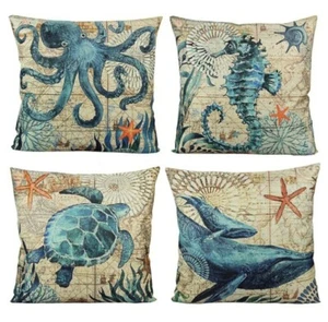 Nautical Costal Sea Ocean Theme Cushion Covers - Size 18" X 18" (Set Of 4) - Picture 1 of 5
