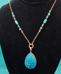 Gorgeous Stephen Dweck Carved Blue Stone 22.6g Gram 16" Long Necklace - Picture 1 of 5