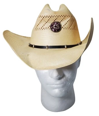 Sombrero de Vaquero de Paja de Panamá Shantung Genuino Wrangler 20X De Colección 6 7/8 Hecho en Texas Foto 1 de 4