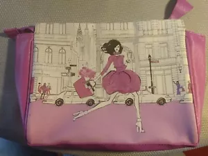 Elizabeth Arden Cosmetic Makeup Toiletries Bag Clutch Purse Pink Artistic Sketch - Picture 1 of 7