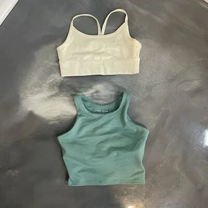 Girl Sports Bra Lot of 2 Nike Tek Gear Size Small Cream Sage Green Dri Fit - Picture 1 of 11