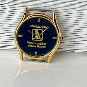 VERCO HOLLAND Ameritech Yellow Pages Watch Black Roman Dial Golden Case Holland - Picture 1 of 9
