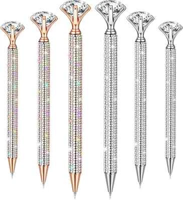 6 Pcs Big Diamond Pens with Crystal Bling Rhinestone Pen Silver, Rose Gold Foto 1 de 3