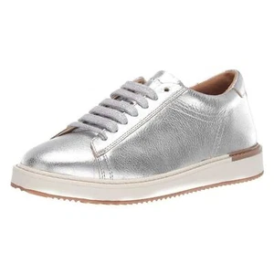 NEW Hush Puppies Women Sabine Silver Leather Lace Up Fashion Dress Sneakers - Picture 1 of 6