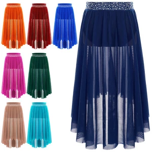 Girls' Lyrical Dancing Costume High-Low Hem Mesh Skirt Jazz Latin Tutu Dress - Picture 1 of 90