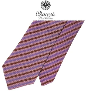 Charvet Place Vendome Brown Tie - Blue Brown Matt Stripe Vintage Silk French Tie - Picture 1 of 11