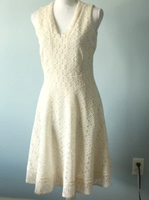 ¡NUEVO! Vestido Charter Club de Encaje Crochet Spring Horizon Sin Mangas Forrado en Crema Pequeño Foto 1 de 4