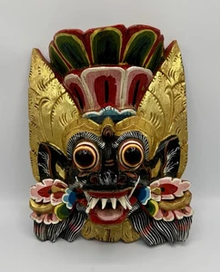 Maschera vintage Balanise Barong in legno intagliato a mano arte da parete 13”x11” usata in ottime condizioni - Foto 1 di 4