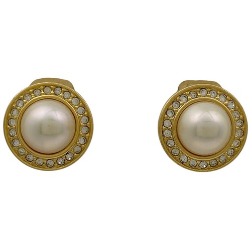 Christian Dior Orecchini Design Strass Orecchini Rotondi Rotondi Placcati Oro F...