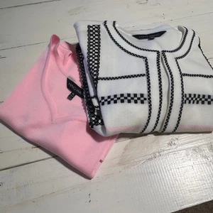 Ming Wang White & Black Checkered Knit Topper Cardigan Jacket XL - Picture 1 of 10