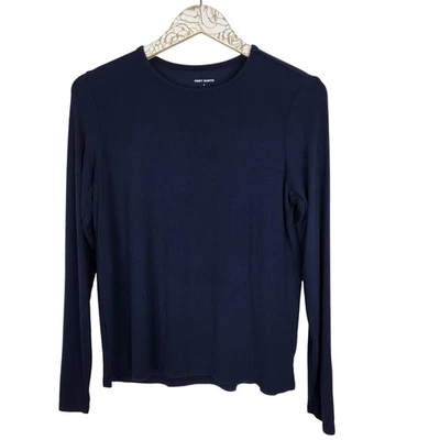 Camisa COZY EARTH para mujer pequeña azul marino acanalada tejida manga larga bambú elástico cuello redondo Foto 1 de 4