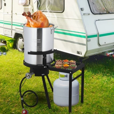 30 夸脱土耳其和10夸脱鱼炸锅锅炉蒸锅套装55,000BTU燃烧器适用于户外 — 第 1/4 张图片