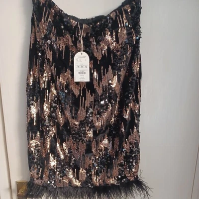 Monsoon Fern Black Gold Velvet Sequin Feather Hem skirt size 16 BNWT RRP £80 - Image 1 of 4