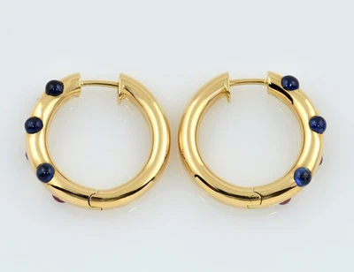 Scharniercreolen 750/000 18 K Gelbgold Saphir Rubin Ohrring - Bild 1 von 4