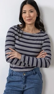 Lily & Me Cleeve Cotton Top Navy And Ecru Stripe Size 20 BNWT SALE - Picture 1 of 4