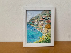 Positano Costa de Amalfi pintura al óleo sobre cartón Italia verano paisaje marino - Imagen 1 de 8