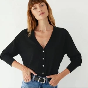 AYR Damen The Airport Strickjacke schwarz Merinowollmischung Knopfleiste Pullover - L - Bild 1 von 7