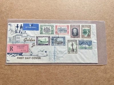 Southern Rhodesia FDC +Golden Jubilee#SG53-60 +Lance-Shield-Warrior Cachet +Encl - Image 1 of 2