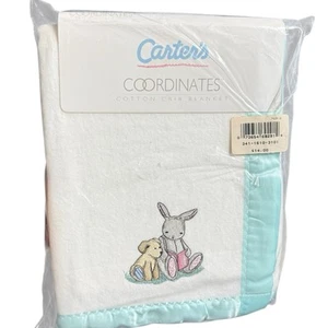 Carter's Coordinates Cotton Crib Blanket Bunny & Puppy 36" x 50" NIP USA Made - Picture 1 of 2