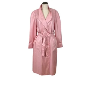 Alorna Women’s NWOT Long Belted Rain Pink Trench Coat Sz 9/10 Petite - Picture 1 of 12
