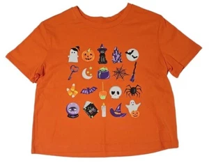 Girls Halloween T-Shirt Size Large (10-12) Icon Ghost Cat Orange Short Sleeve - Picture 1 of 4