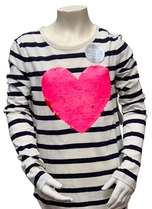 GAP Mädchen Langarm-T-Shirt weiß dunkelblau Streifen Pailletten Herz UVP 16,99 € - Bild 1 von 7