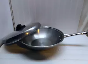 Tools of The Trade Belgique 12.5" Stainless Wok Skillet Saute Pot Frying Pan Lid - Picture 1 of 8