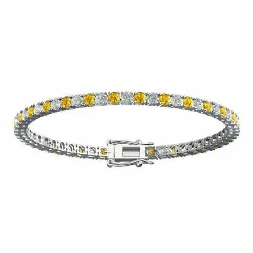 Brazalete único de tenis citrino de 7,5" con circonita cúbica de 4,10 quilates de oro blanco de 14 k FN 935 de plata Foto 1 de 4