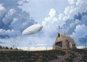 Zeppelin Luftschiff Blimp Hindenburg Bi Flugzeug Ernte Staubwedel SIGNIERT Souders - Bild 1 von 1