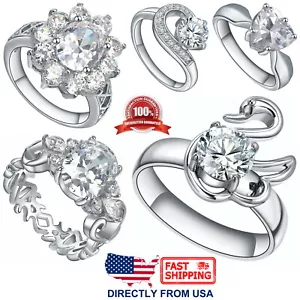 Women's Stainless Steel Swan, Sunflower, Heart, Cubic Zirconia Engagement Ring - Picture 1 of 25