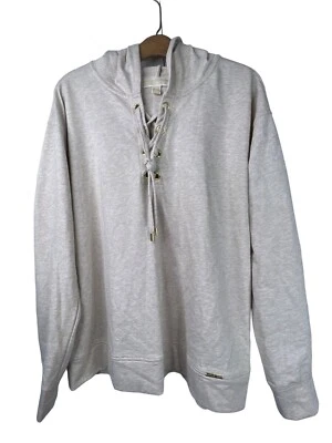 MICHAEL Michael Kors Hoodie Size Large Lace Up Hoodie Sweatshirt Cotton Gray - Image 1 of 4