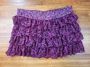 Vtge Purple Floral Aqua Tiered Mini Skirt Y2K - Picture 1 of 3
