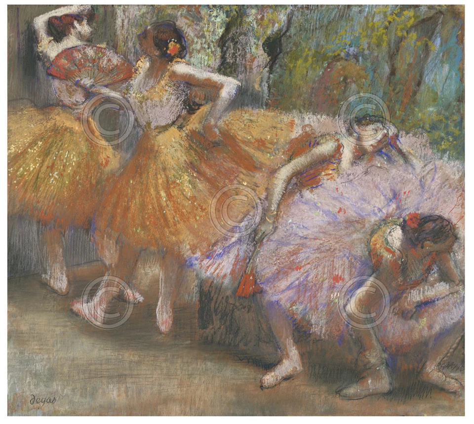 IMPRESIÓN DE ARTE DE DANZA - Bailarines con abanicos, c. 1898 por Edgar Degas Ballet Póster 14x11 Foto 1 de 1