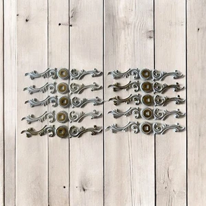 Set (10) Ornate Cabinet Pull BACKPLATE. 6" NOS Vtg Furniture Hardware Knob Parts - Picture 1 of 6