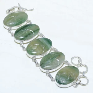 Geschnitzter Grün Aventurin Edelstein Silber Schmuck Big Armband 17.8-20.3cm - Bild 1 von 2