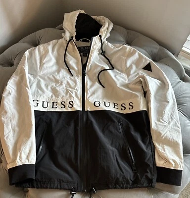 Guess Jacket Mens Size S Black/White Windbreaker Rain Jacket Adults Small - Image 1 of 4